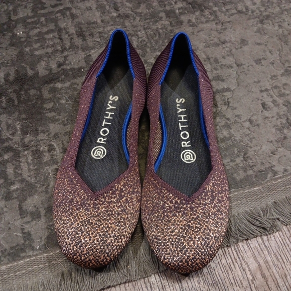 Rothy’s Eggplant Metallic The Flat Round Toe Shoes - Women’s  Retired Rare - Picture 2 of 6